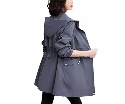 Women's Hooded Mid-Length Trench Coats Drawstring Jackets
